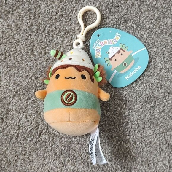 New With Tags Squishmallow 3.5" Nakobe The Axolotl Latte Plush Clip - Picture 3 of 12